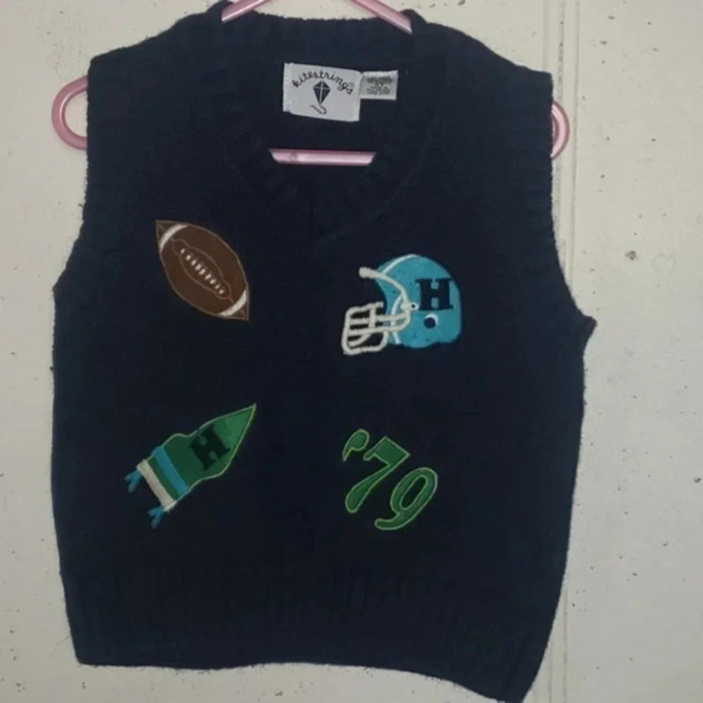 Vintage Kitestrings 3T boys navy football sweater vest